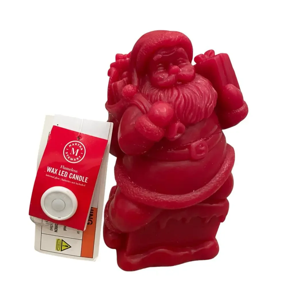 Martha Stewart Santa Flameless Christmas Internal Glow Wax LED Candle Red New